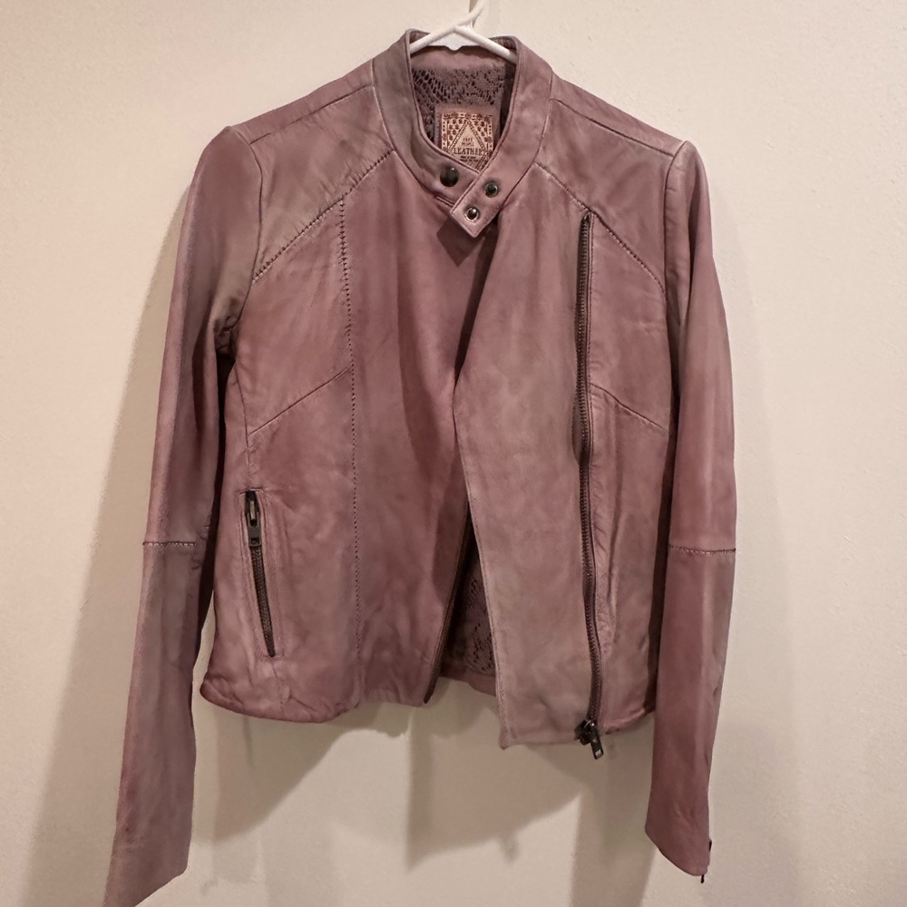 Free People Dusty Pink Genuine Leather Moto Jacket
